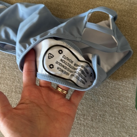 Blue Cheeky Back Cross Bikini High Waisted High Cut Side Straps Bottom M - Picture 4 of 5